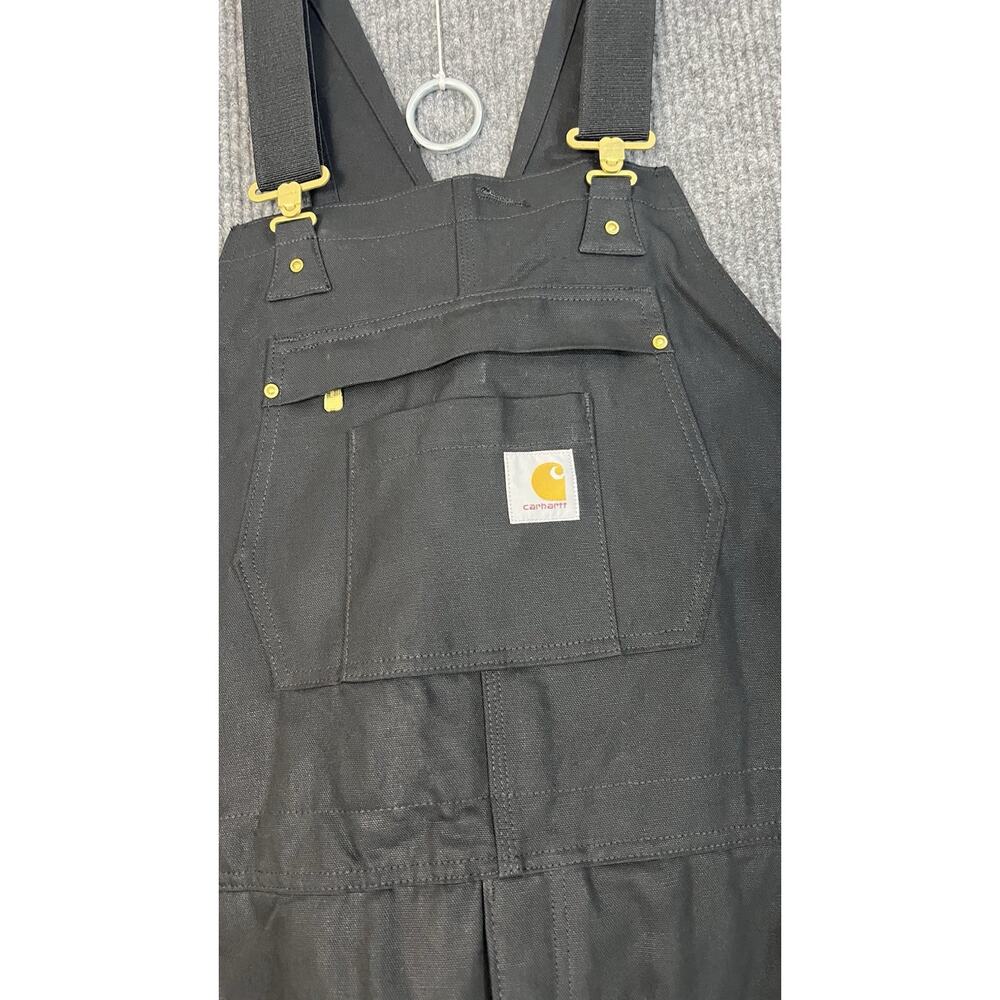 Carhartt Firm Duck Insulated Bib Overalls Mens 2XL Tall Black Work Wear Canvas - Picture 3 of 11